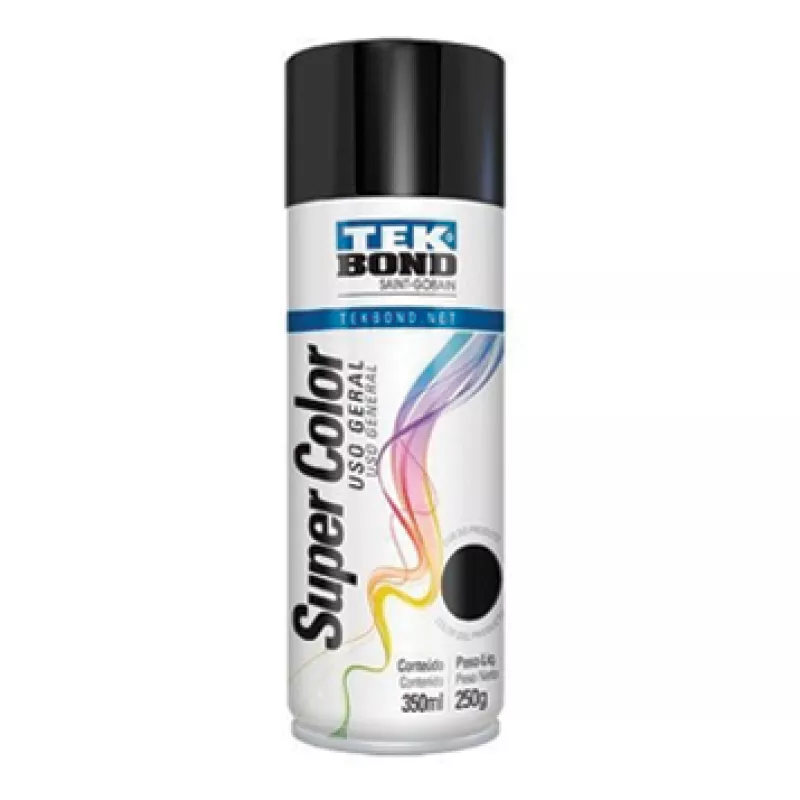 Tinta Spray Preto Brilhante Uso Geral 350 Ml/250g Tek Bond